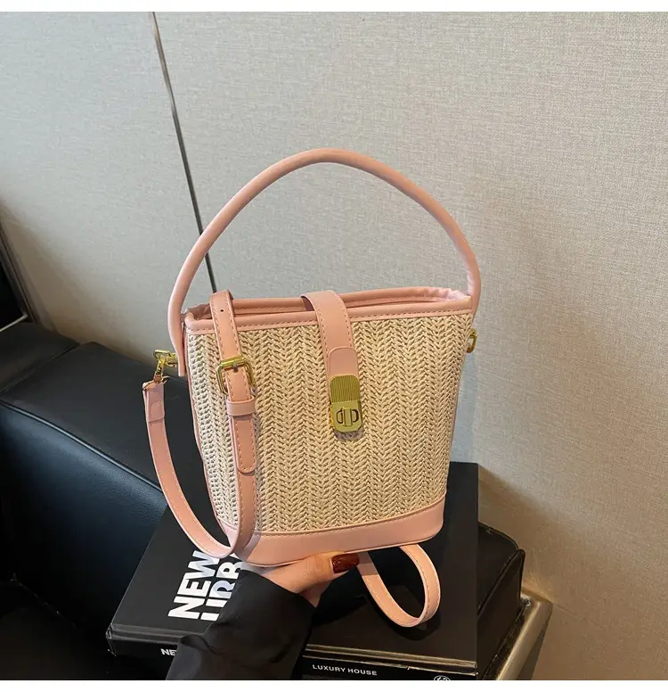 Women Woven Bucket Bag Tan Brown Crossbody Shoulder — feature 43