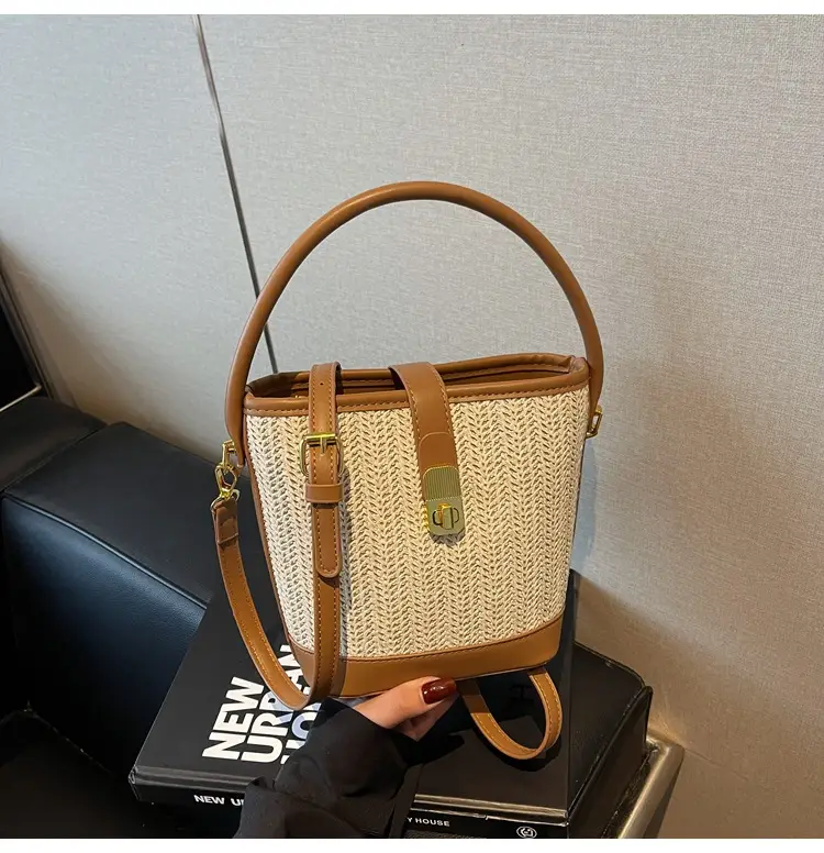 Women Woven Bucket Bag Tan Brown Crossbody Shoulder — feature 44