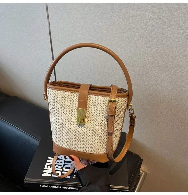 Women Woven Bucket Bag Tan Brown Crossbody Shoulder — feature 45
