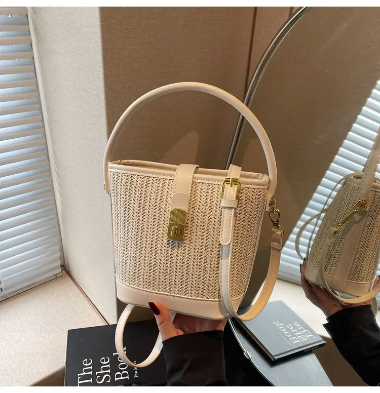 Women Woven Bucket Bag Tan Brown Crossbody Shoulder — feature 46