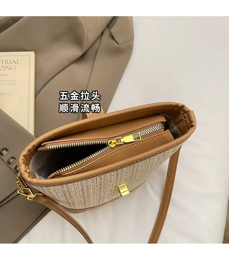 Women Woven Bucket Bag Tan Brown Crossbody Shoulder — feature 5