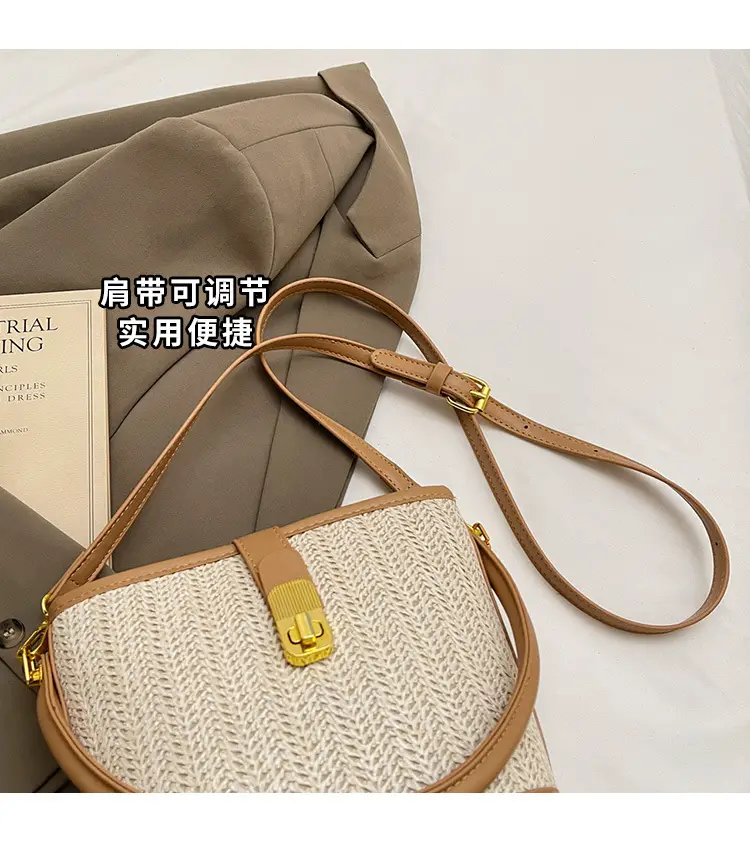Women Woven Bucket Bag Tan Brown Crossbody Shoulder — feature 6