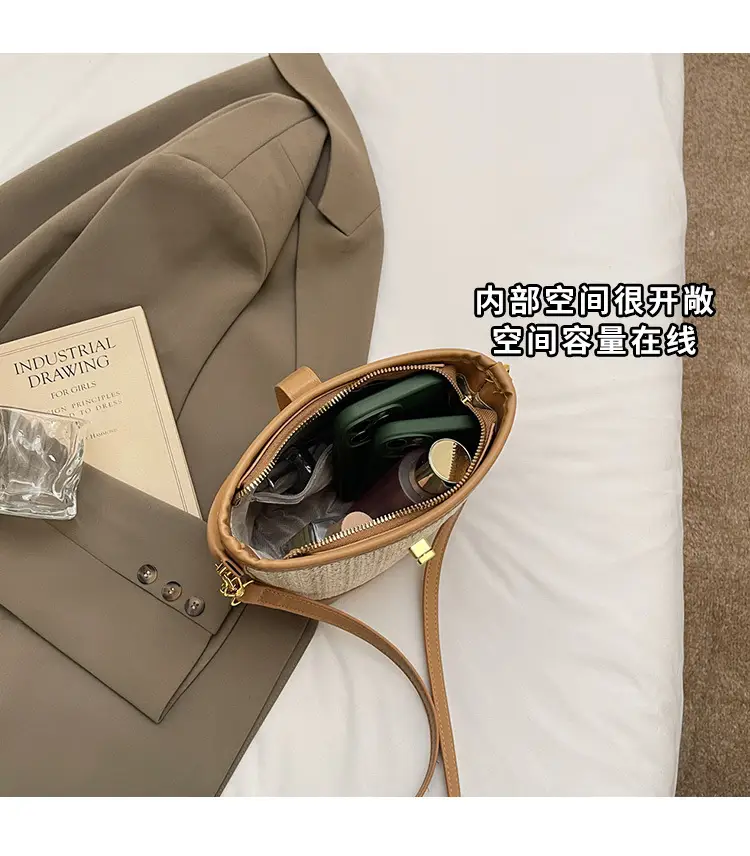 Women Woven Bucket Bag Tan Brown Crossbody Shoulder — feature 7
