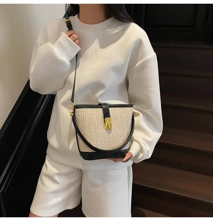 Women Woven Bucket Bag Tan Brown Crossbody Shoulder — feature 8