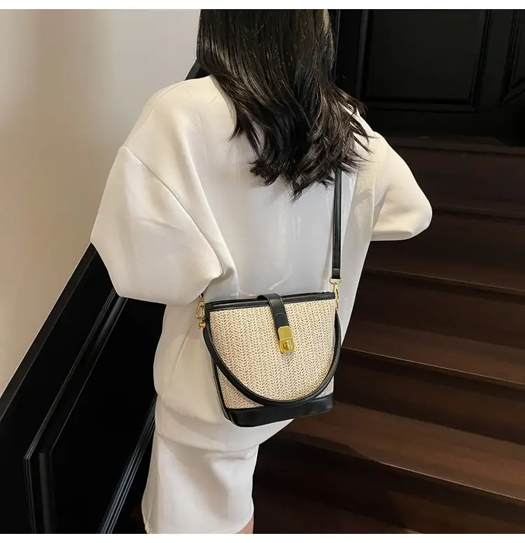 Women Woven Bucket Bag Tan Brown Crossbody Shoulder — feature 9