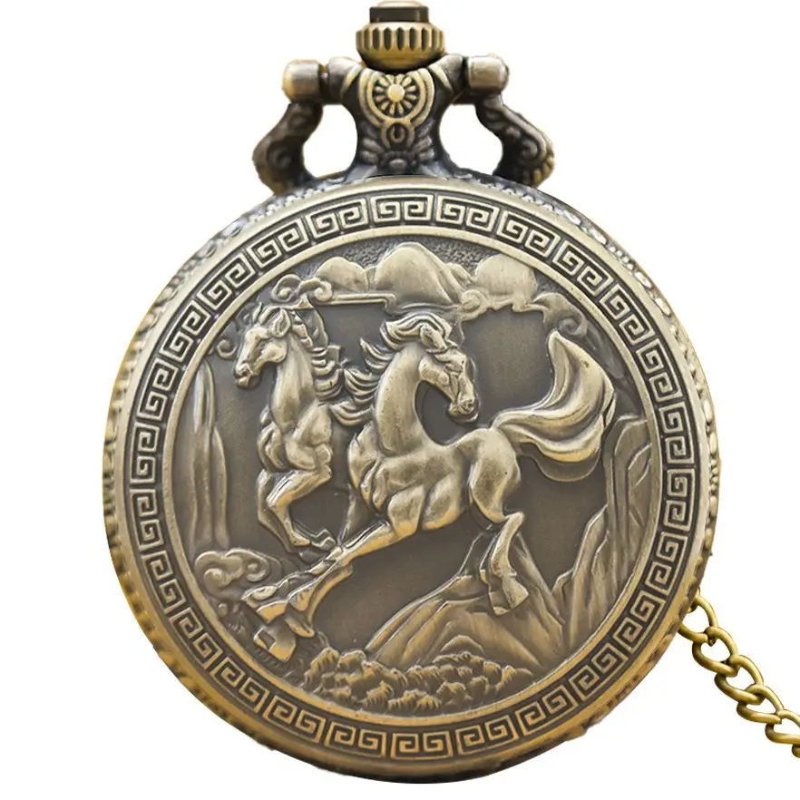 Retro Horse Face Quartz Pocket Watch with Zodiac Design - Image 11