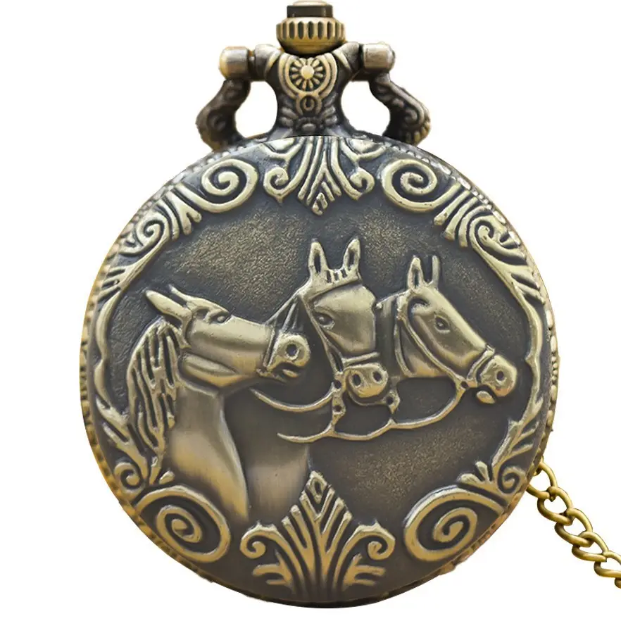 Retro Horse Face Quartz Pocket Watch with Zodiac Design - Image 2