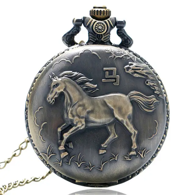 Retro Horse Face Quartz Pocket Watch with Zodiac Design - Image 9