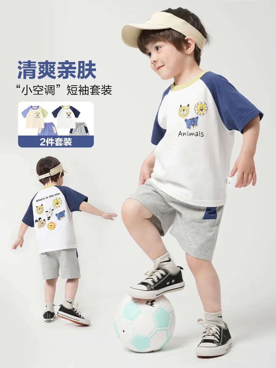 Boys Cotton Sports Suit Summer Two-Piece Shorts Set - Image 3