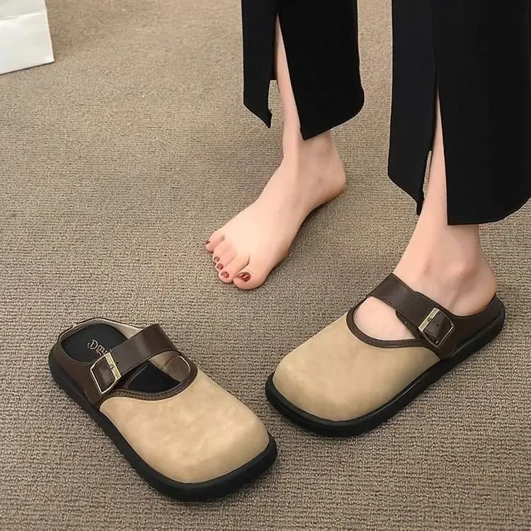 Women Brown Leather Slippers with Thick Bottom 2025 Spring - Image 5