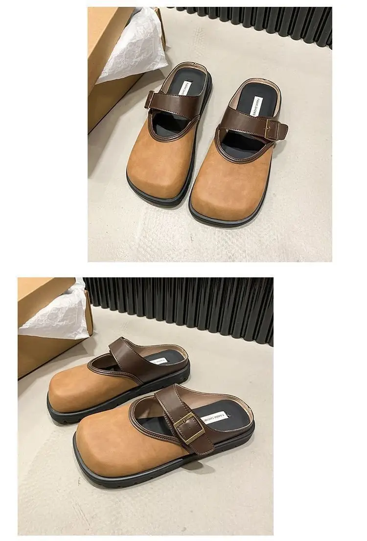 Women Brown Leather Slippers with Thick Bottom 2025 Spring — feature 10