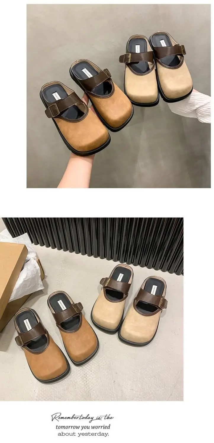 Women Brown Leather Slippers with Thick Bottom 2025 Spring — feature 11