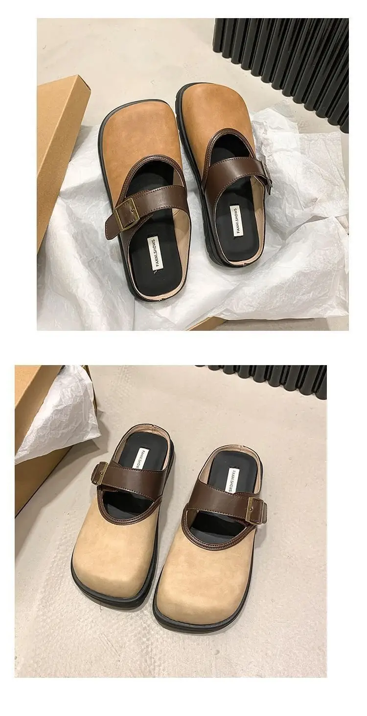 Women Brown Leather Slippers with Thick Bottom 2025 Spring — feature 12