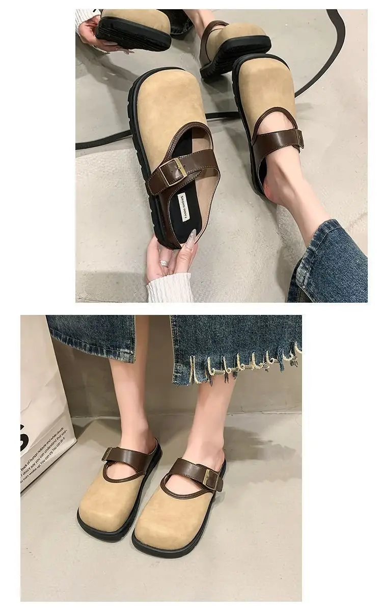 Women Brown Leather Slippers with Thick Bottom 2025 Spring — feature 6