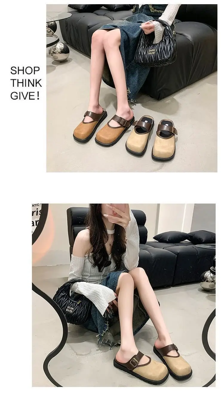 Women Brown Leather Slippers with Thick Bottom 2025 Spring — feature 7