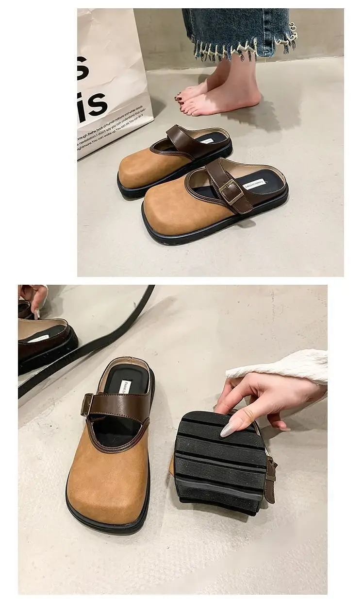 Women Brown Leather Slippers with Thick Bottom 2025 Spring — feature 9
