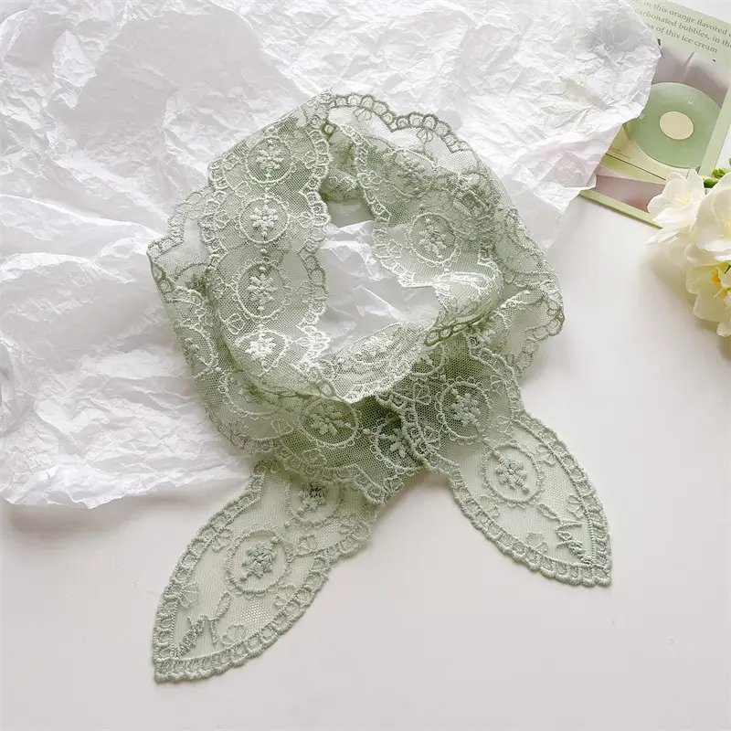 Green Lace Belt Scarf for Women Elegant Retro Decorative Neckband - Image 12
