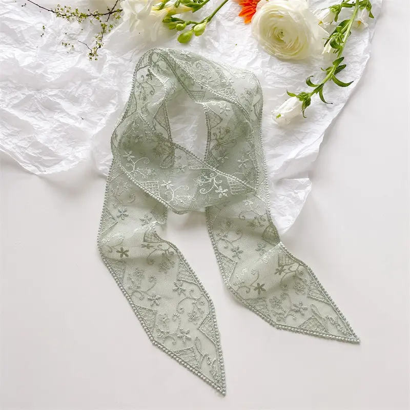 Green Lace Belt Scarf for Women Elegant Retro Decorative Neckband - Image 4