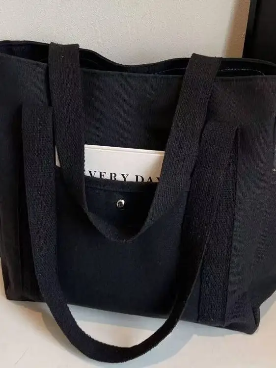Black Large Capacity Canvas Tote Bag for Work & Travel