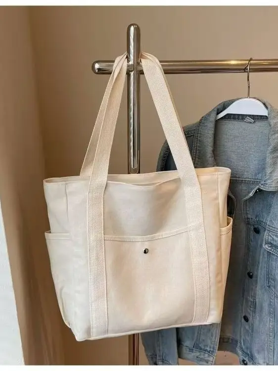 Black Large Capacity Canvas Tote Bag for Work & Travel