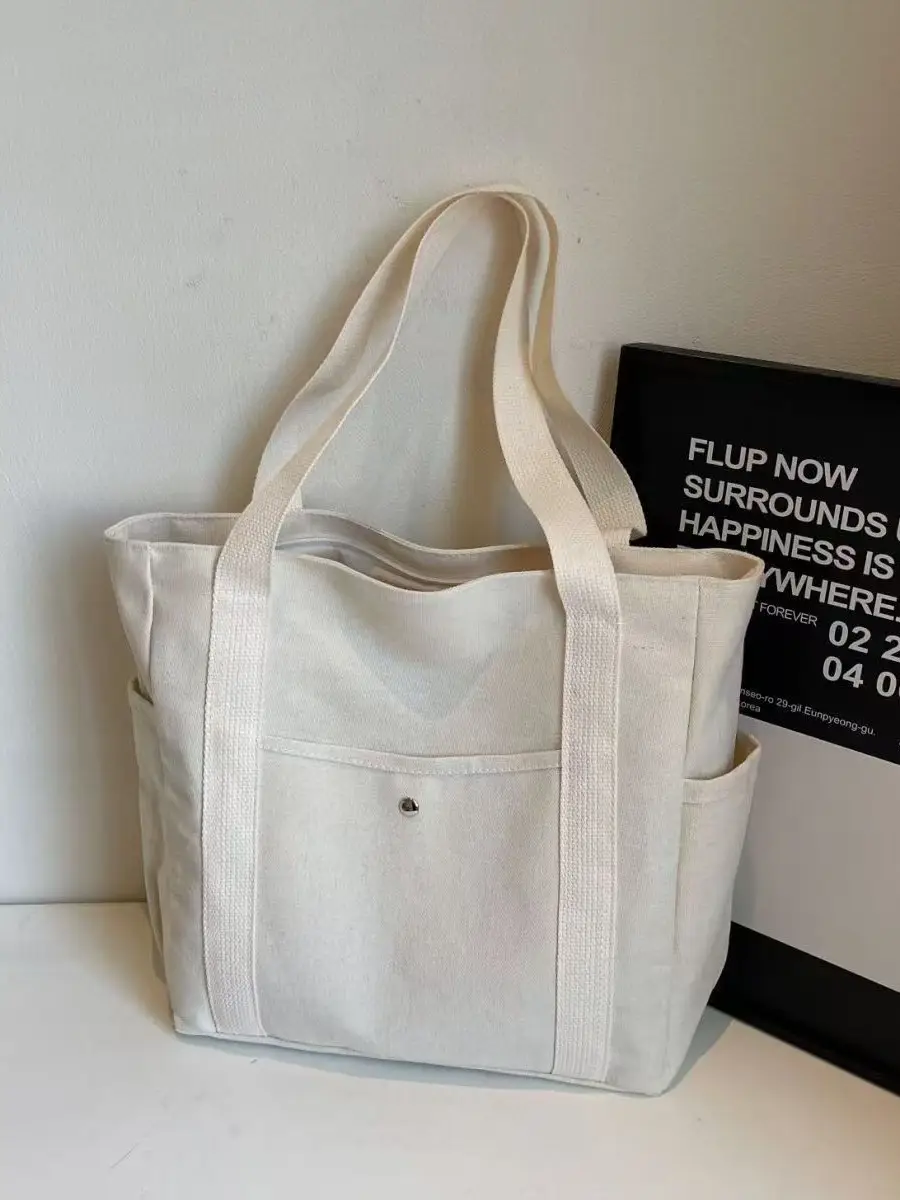 Black Large Capacity Canvas Tote Bag for Work & Travel