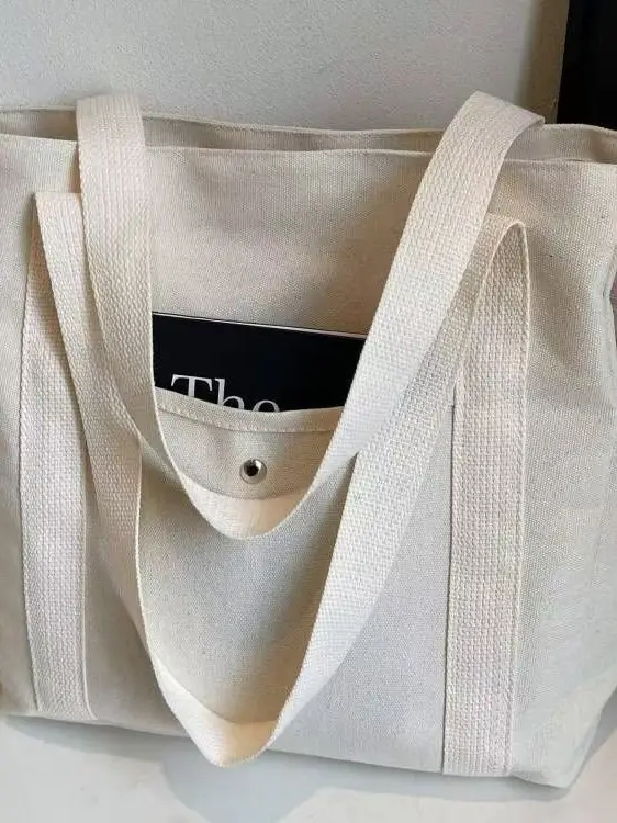 Black Large Capacity Canvas Tote Bag for Work & Travel
