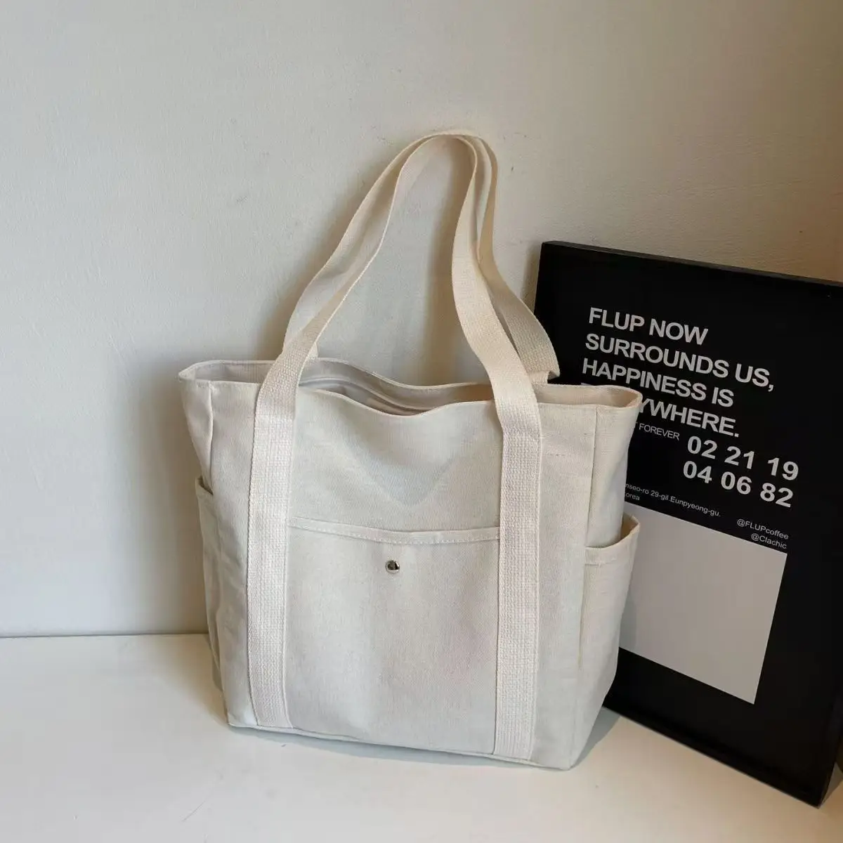 Black Large Capacity Canvas Tote Bag for Work & Travel — feature 1