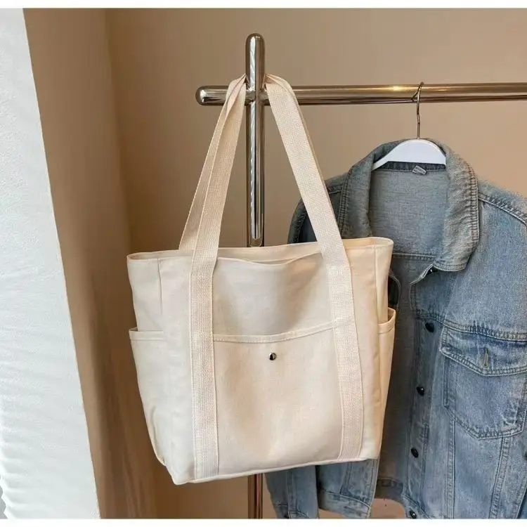 Black Large Capacity Canvas Tote Bag for Work & Travel — feature 2