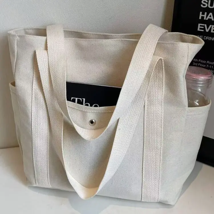 Black Large Capacity Canvas Tote Bag for Work & Travel — feature 3