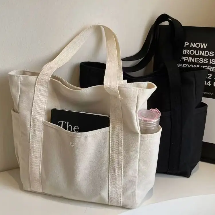 Black Large Capacity Canvas Tote Bag for Work & Travel — feature 5