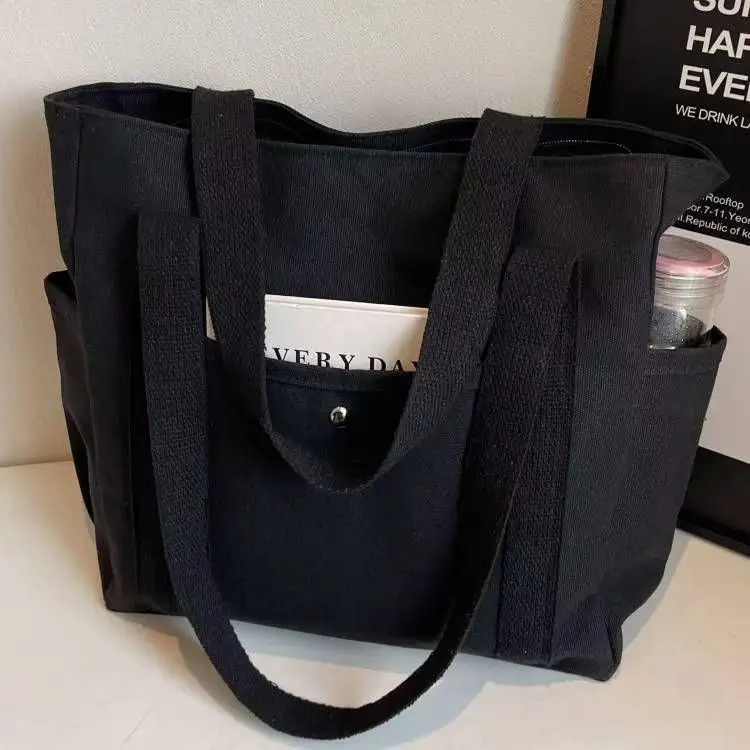Black Large Capacity Canvas Tote Bag for Work & Travel — feature 6