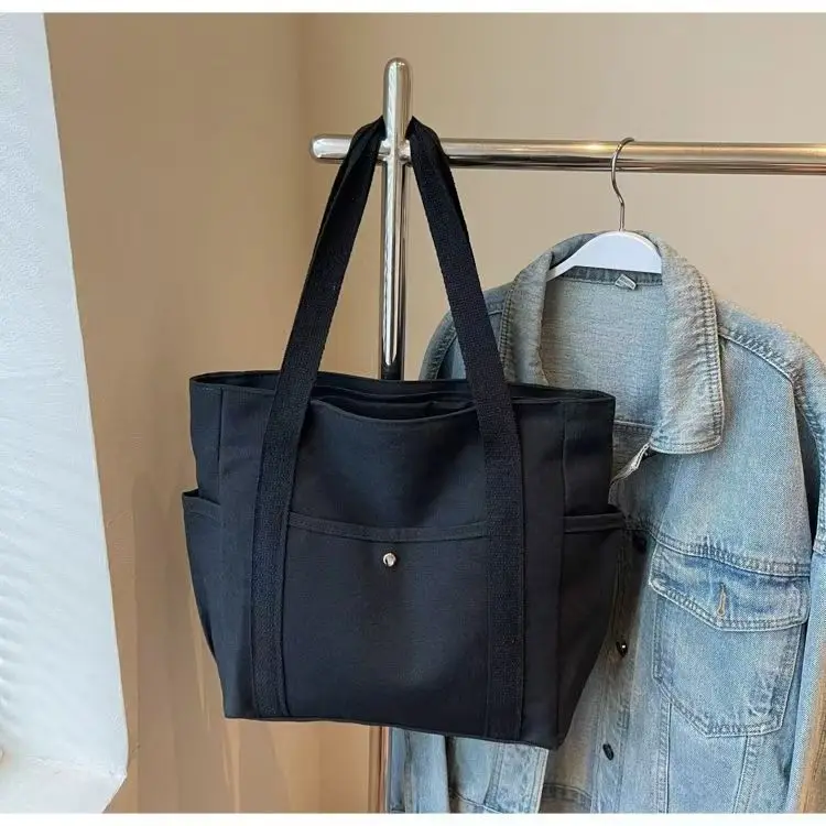 Black Large Capacity Canvas Tote Bag for Work & Travel — feature 7