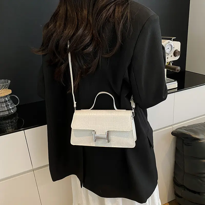 Pink Croc Leather Shoulder Bag for Women - Image 10