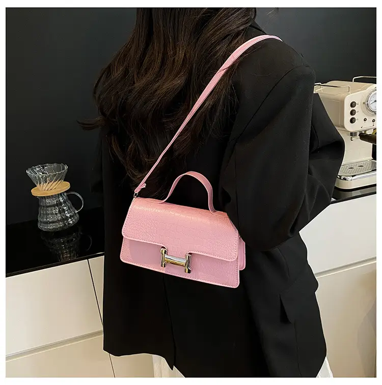 Pink Croc Leather Shoulder Bag for Women — feature 15