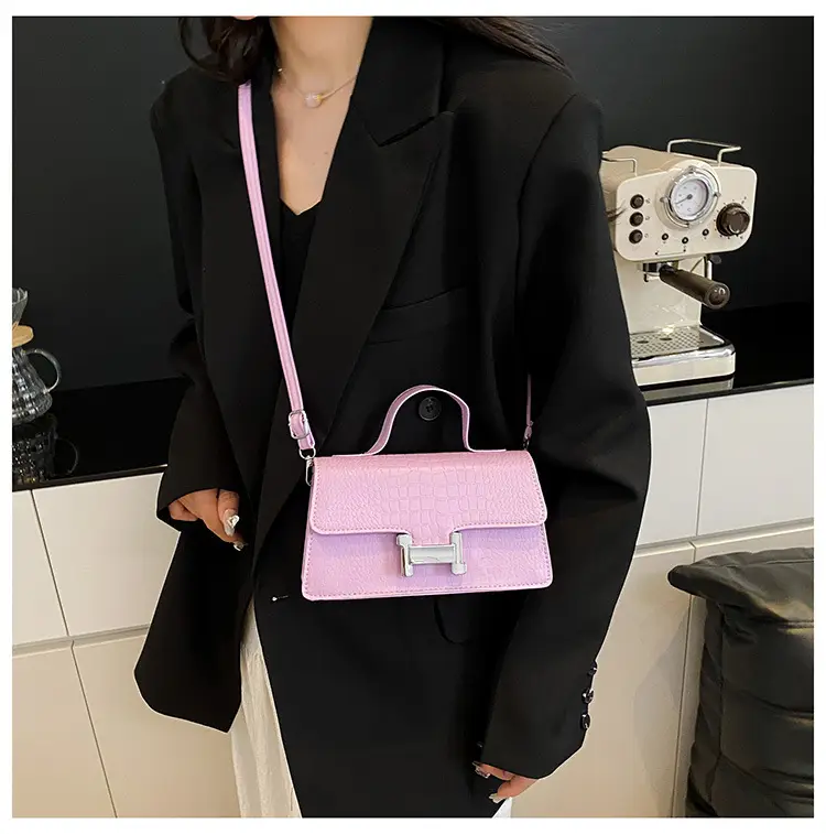 Pink Croc Leather Shoulder Bag for Women — feature 16