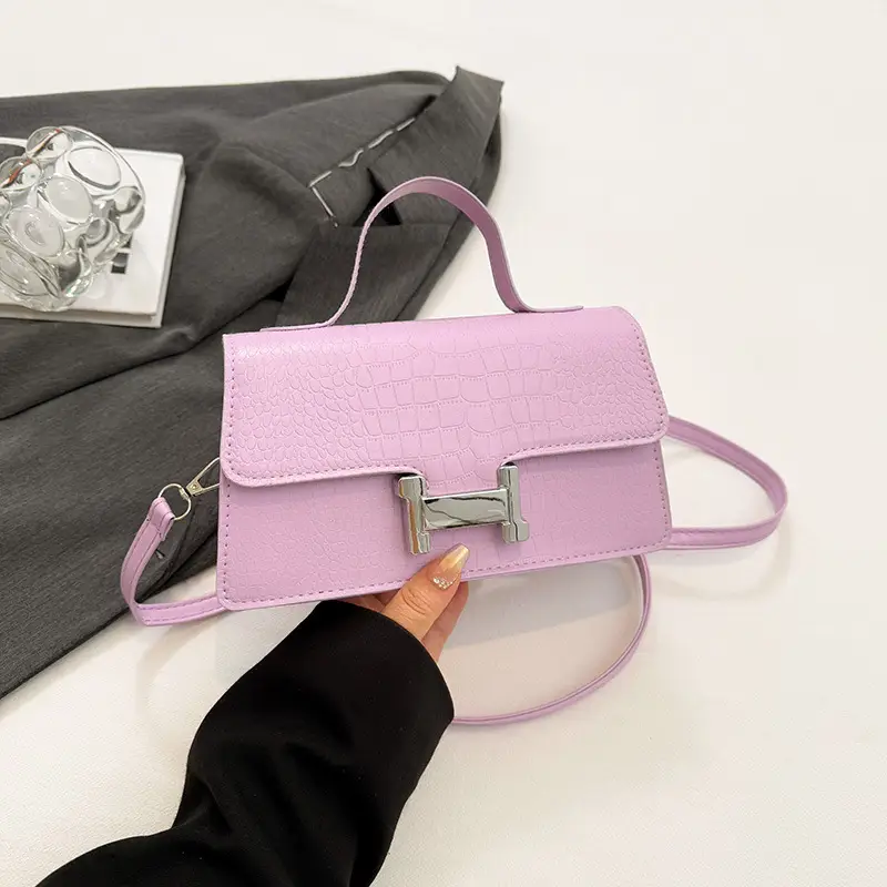 Pink Croc Leather Shoulder Bag for Women - Image 5