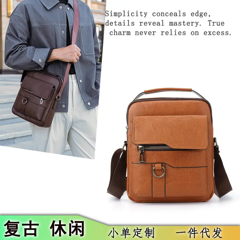Men's Black Leather Shoulder Bag with Crossbody Strap - Image 6