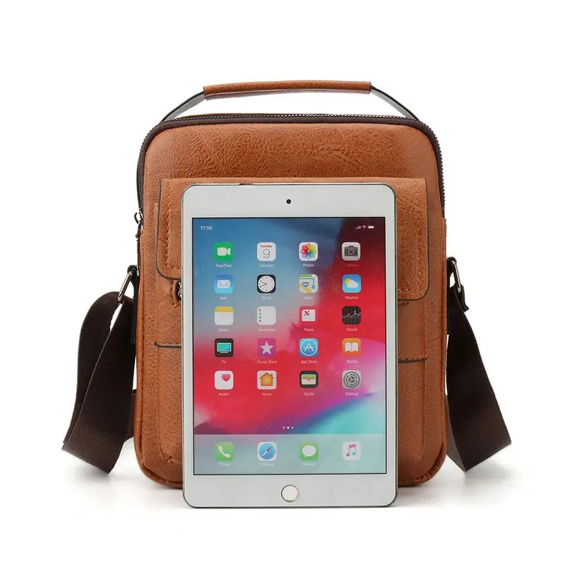 Men's Black Leather Shoulder Bag with Crossbody Strap - Image 7