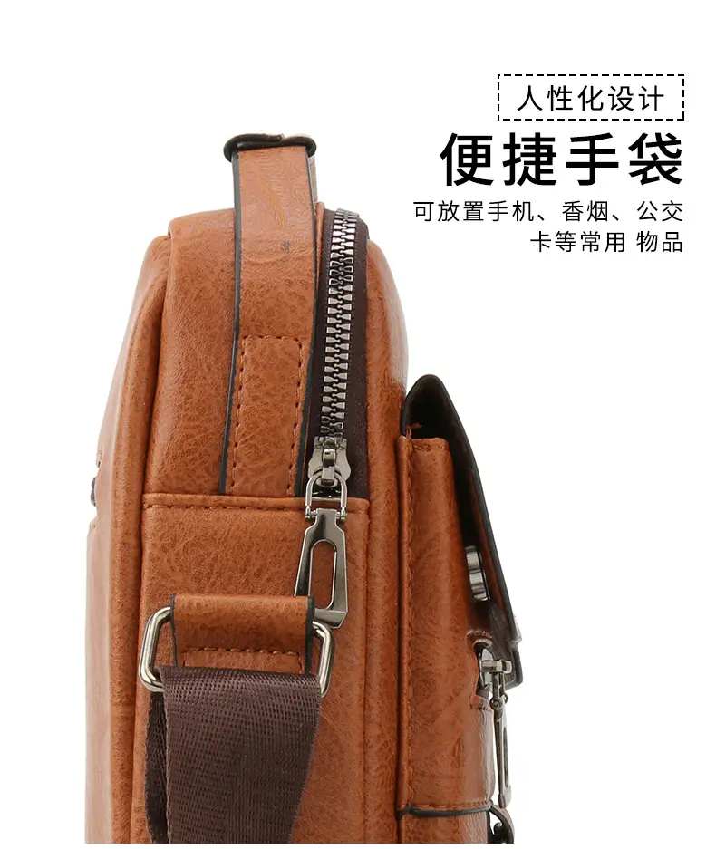 Men's Black Leather Shoulder Bag with Crossbody Strap — feature 10
