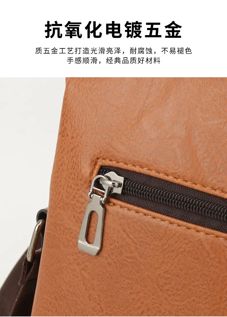 Men's Black Leather Shoulder Bag with Crossbody Strap — feature 12