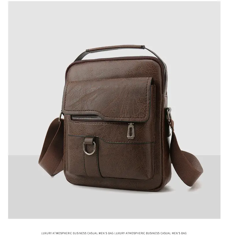 Men's Black Leather Shoulder Bag with Crossbody Strap — feature 21