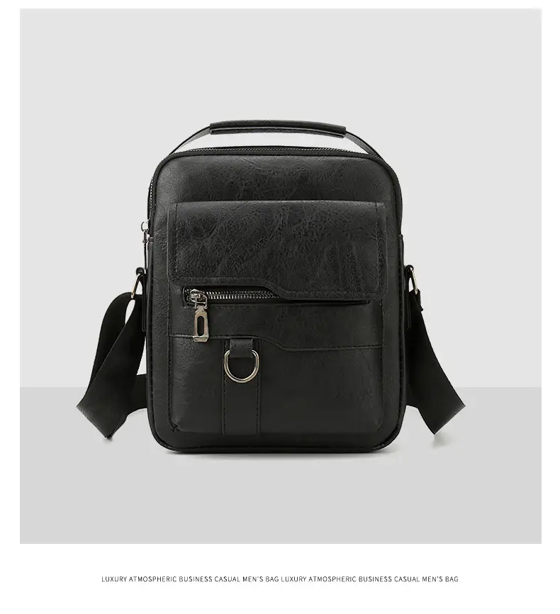 Men's Black Leather Shoulder Bag with Crossbody Strap — feature 22