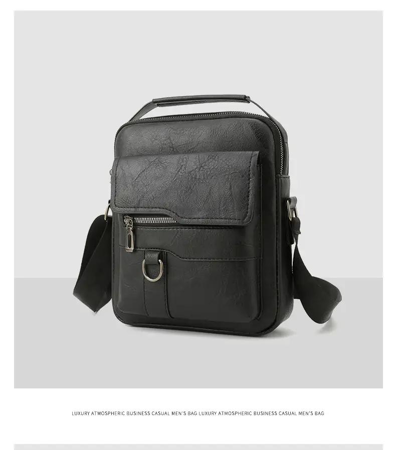 Men's Black Leather Shoulder Bag with Crossbody Strap — feature 23