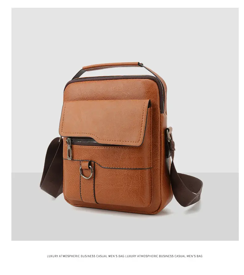 Men's Black Leather Shoulder Bag with Crossbody Strap — feature 25