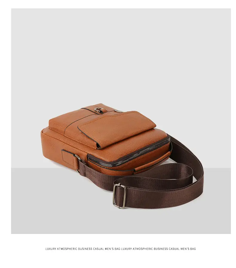 Men's Black Leather Shoulder Bag with Crossbody Strap — feature 28