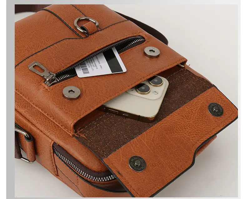 Men's Black Leather Shoulder Bag with Crossbody Strap — feature 33