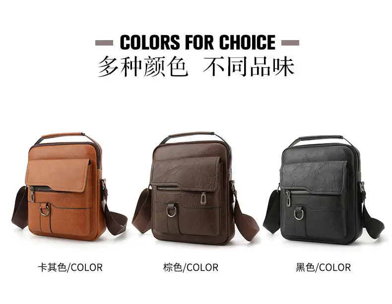 Men's Black Leather Shoulder Bag with Crossbody Strap — feature 6