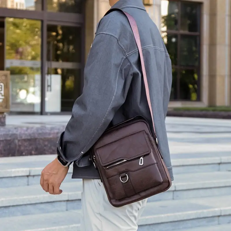 Men's Black Leather Shoulder Bag with Crossbody Strap - Image 2