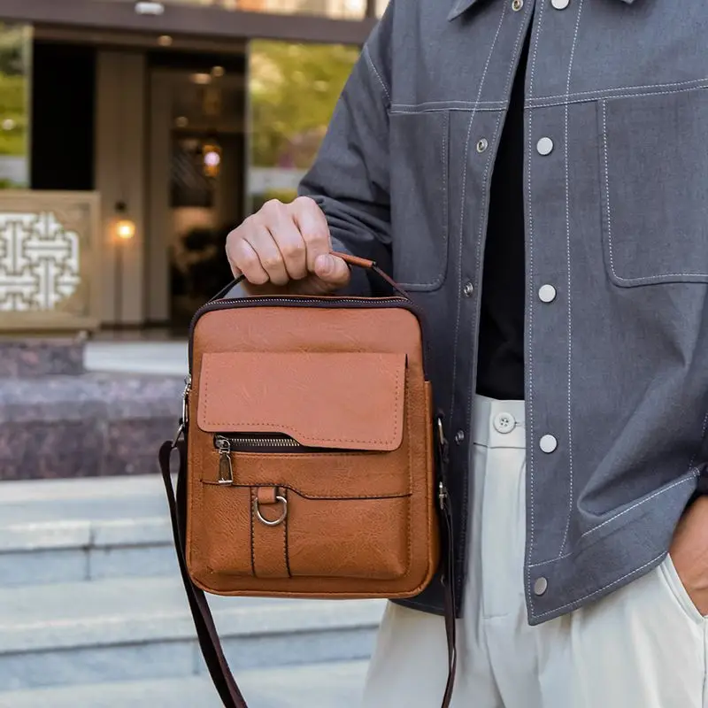 Men's Black Leather Shoulder Bag with Crossbody Strap - Image 3