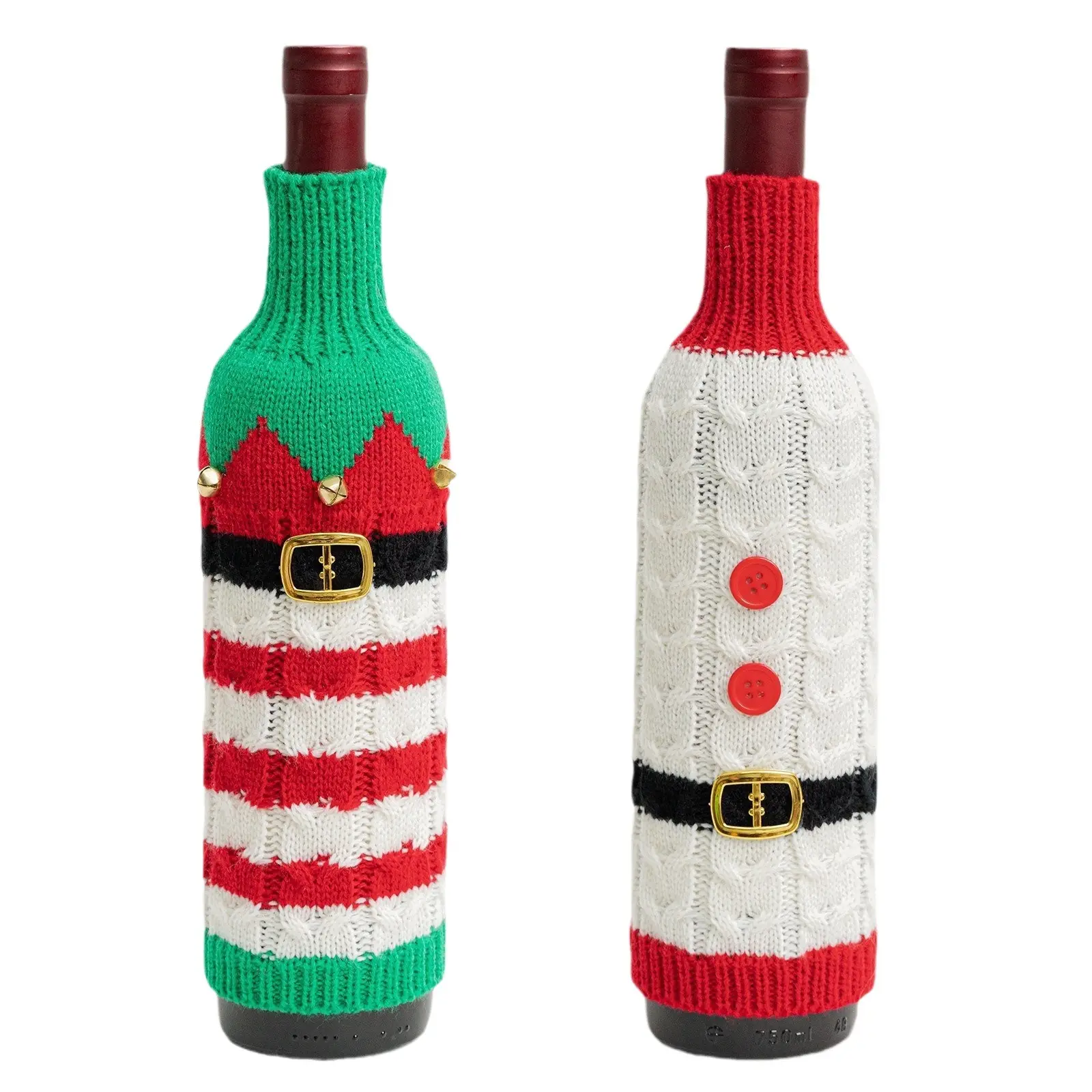 Cross-Country Knitted Christmas Wine Bottle Covers Red White Belt Belt Decor